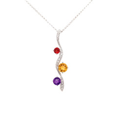 Pre Owned 18ct White Gold Diamond Amethyst Garnet and Citrine Pendant and Chain ZP388